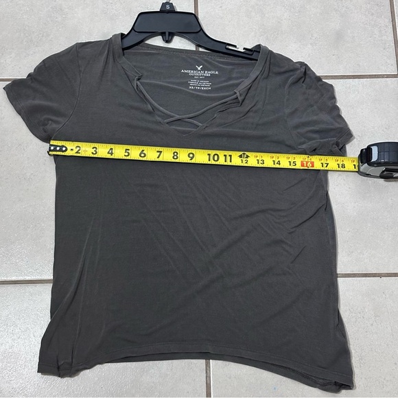 American Eagle Women Casual Gray/Black Top Size‎ XS - Picture 6 of 7